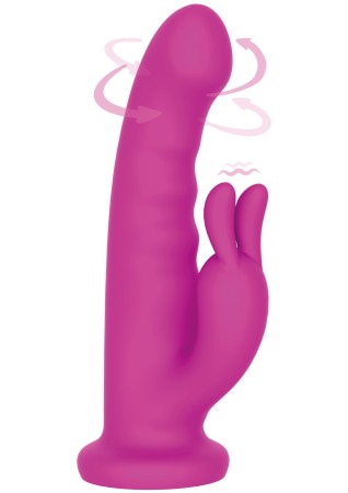 Delight Rotating Rabbit Silicone Rechargeable Suction Cup Vibrator - Pink