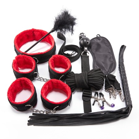 BDSM Fetish Fantasy Set, 10 Pieces - Black / Red