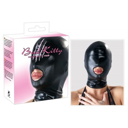Black Wet Look Full Face Open Mouth Mask