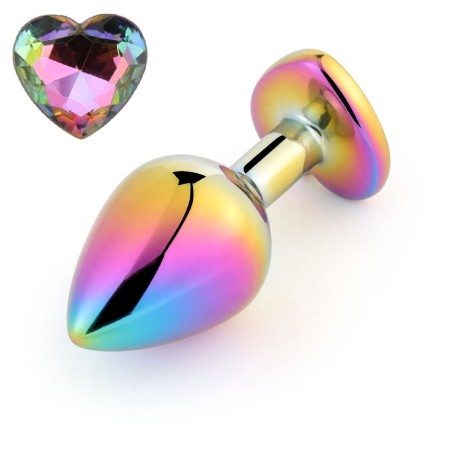 Large Metal Butt Plug Heart Shape Crystal - Rainbow / Multicolor