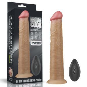 10" Dual Layered Platinum Silicone Rotator & Vibrating Rechargeable Cock - Flesh