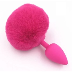 Large Silicone Anal Plug Khalissy Short Tail - Fuchsia 9cm