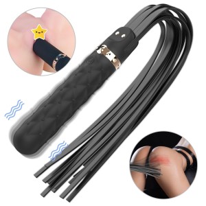 Silay Vibrator & Whip 9 Vibration Modes, Silicone, USB Rechargeable- Black