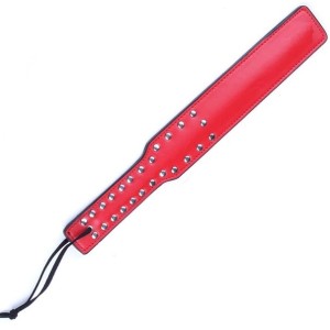 Faux Leather Long Studded Paddle - Black / Red