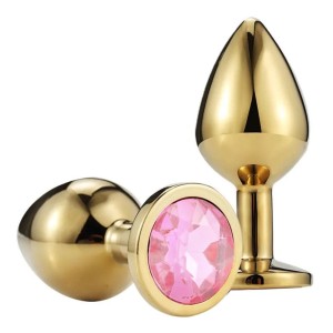 Metallic Anal Butt Plug Small - Gold with Color Crystal - Assorted Colors