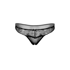 Crotchless floral lace string-Black