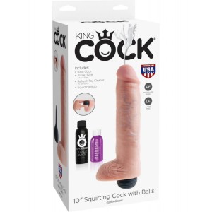 King Cock 10" Squirting Cock w/ Balls-Flesh