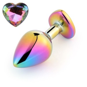 Large Metal Butt Plug Heart Shape Crystal - Rainbow / Multicolor