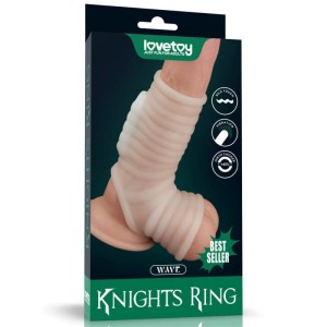 Vibrating Silk Knights Ring with Scrotum Sleeve (White) 3