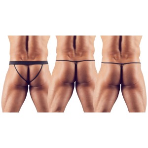 Set of 3 Men's String, Black, S-L