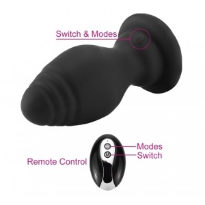 Wireless Silicone Anal Plug with Tail, 10 Vibrating Modes, USB Rechargeable - Black