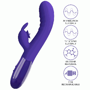 Cerberus Youth Rabbit Vibrator, 30+30 Vibrating & Licking Modes, USB Rechargeable - Violet