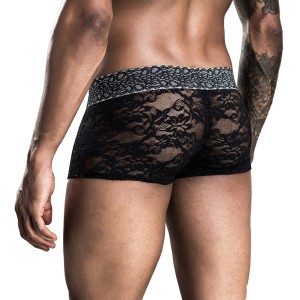Men's Black Lace Boxers, Black - O/S