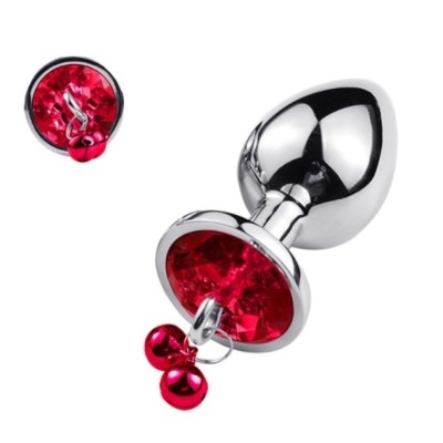Medium Metal Anal Plug With Bell Ring My Bells-Red