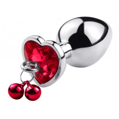 Small Metal Heart Anal Plug Ring My Bells with Red Crystal