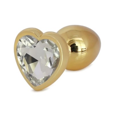 Hearty Metal Butt Plug Small, Gold with Color Crystal - Assorted Colors