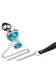 Small Metal Heart Shape Anal Plug Ring My Bells with Blue Crystal & Leash