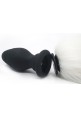 Wireless Silicone Anal Plug with Tail, 10 Vibrating Modes, USB Rechargeable - Black / White