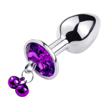 Small Metal Anal Plug With Bell Ring My Bells-Purple