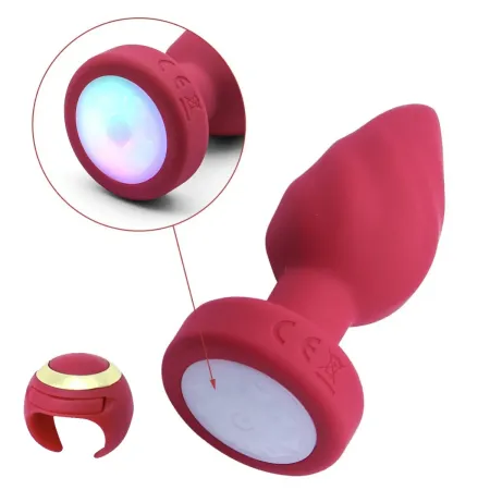 Anal Plug Led Light Vibrating Plug, Remote Control, 10 Vibration Modes, Silicone, USB, Red, 9 cm