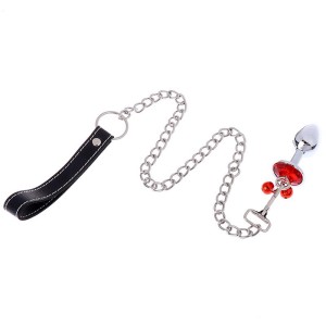 Large Metal Anal Plug Ring My Bells with Red Crystal & Leash