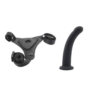 Strap On Dildo Curved Silicon-Set, Black 13.5 cm