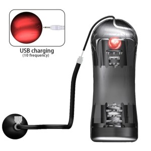 Masturbator with Pump, 10 Vibration Modes, USB Rechargeable - Black