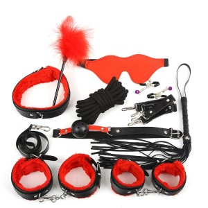 BDSM Pleasure Pack Set, 10 Pieces - Black / Red