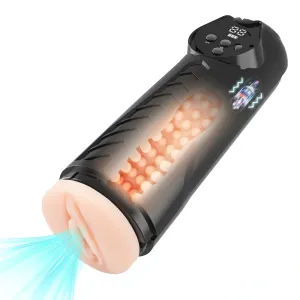 Electric Masturbator 9 Vibration Modes, 9 Suction Modes, USB, TPE Realistic, Black, 27.1 cm