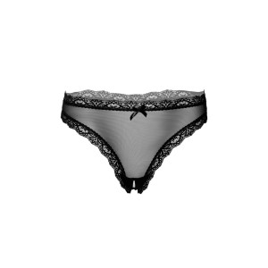 Crotchless thong w ruched back-Black