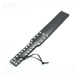 Faux Leather Long Paddle With Targets - Black