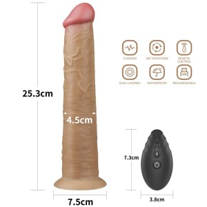 10" Dual Layered Platinum Silicone Rotator & Vibrating Rechargeable Cock - Flesh