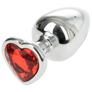 Hearty Metal Butt Plug Large Silver with Color Crystal