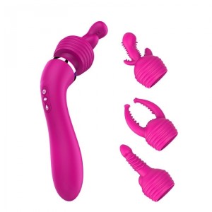 Silicone Vibrator Massager, 3 Heads, 10 Modes of Vibration USB Rechargeable - Pink