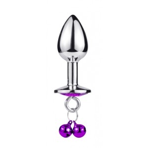 Small Metal Anal Plug Ring My Bells with Purple Crystal & Leash