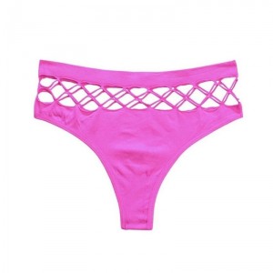 High Waist Elastic Thong Bikini, Neon Pink