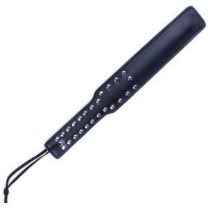Faux Leather Long Paddle With Targets - Black