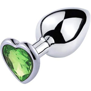 Hearty Metal Butt Plug, Medium,  Silver with Color Crystal - Assorted Colors