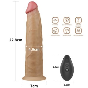 9.0" Dual Layered Platinum Silicone Rotator & Vibrating Rechargeable Cock - Flesh