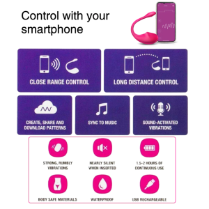 Egg Vibrator Eva Wearable Mobile APP, Bluetooth Control, USB Rechargeable - Pink
