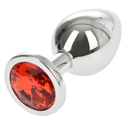 Metallic Anal Butt Plug Medium - Silver with Color Crystal - Assorted Colors
