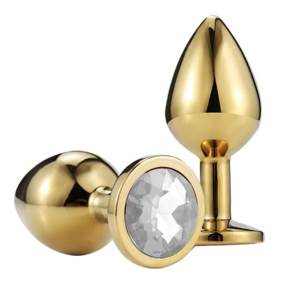 Metallic Anal Butt Plug Medium - Gold with Color Crystal - Assorted Colors