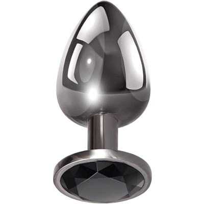 Metallic Dark Anal Plug, Medium with Crystal - Black